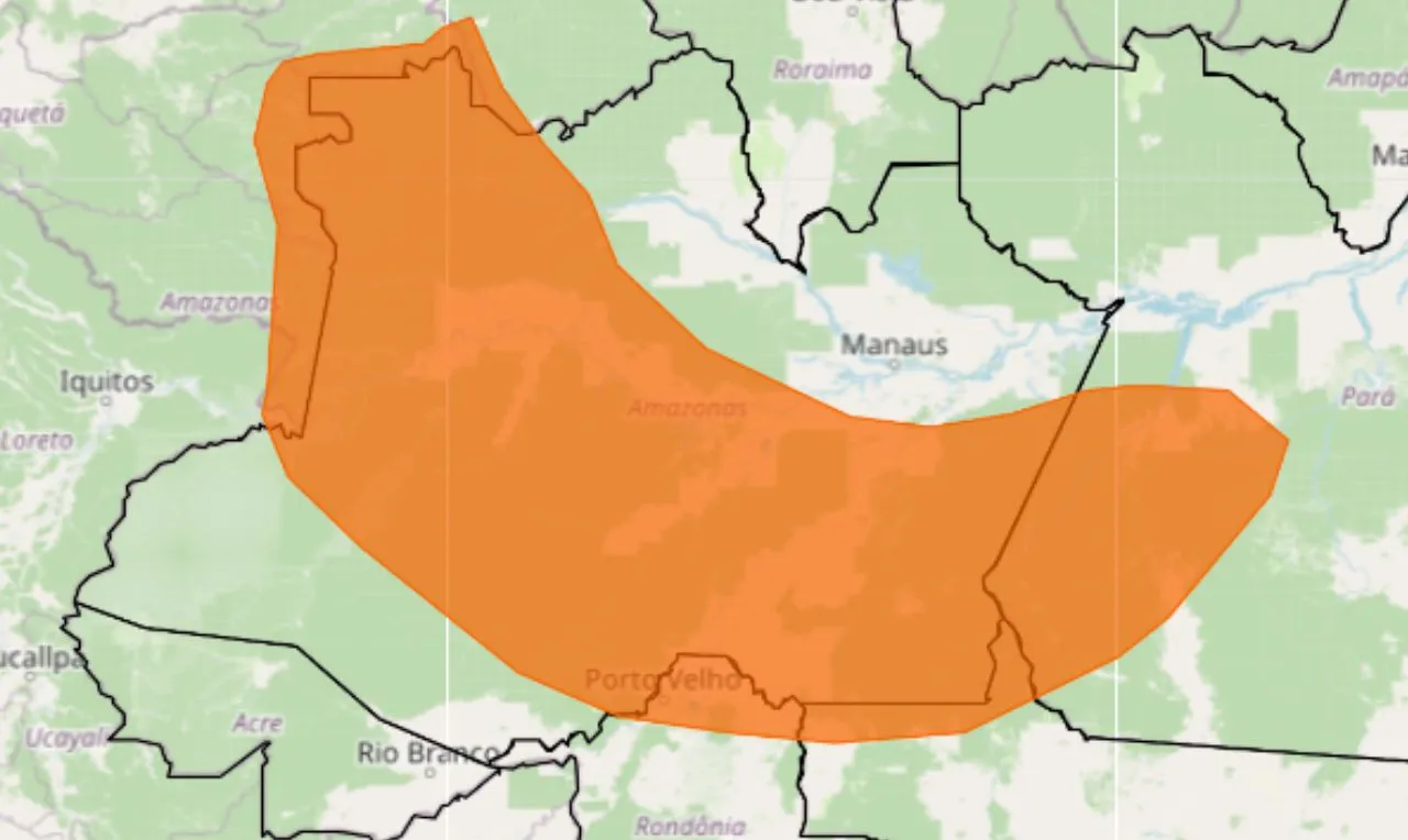 o mapa mostra as &aacute;reas em alerta para chuva intensa